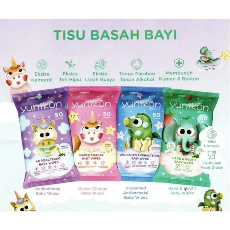 Tissue Basah Yunikon Baby Wipes 50 Sheet Buy 1 Get 1 || Unscented Non Perfumed || Peach Blossom || Starry Garden || Dreamy Cloud.