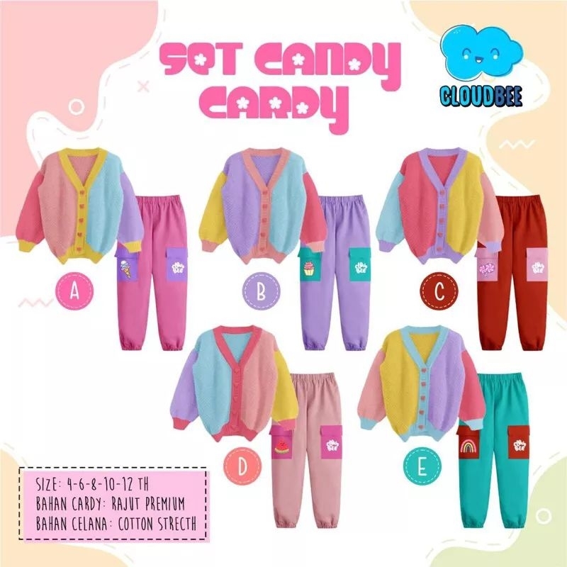 SET CANDY CARDY CLOUD BEE/ Set cardigan celana joger anak by  CLOUDBEE/ setelan sweater joger pelangi / setelan rainbow