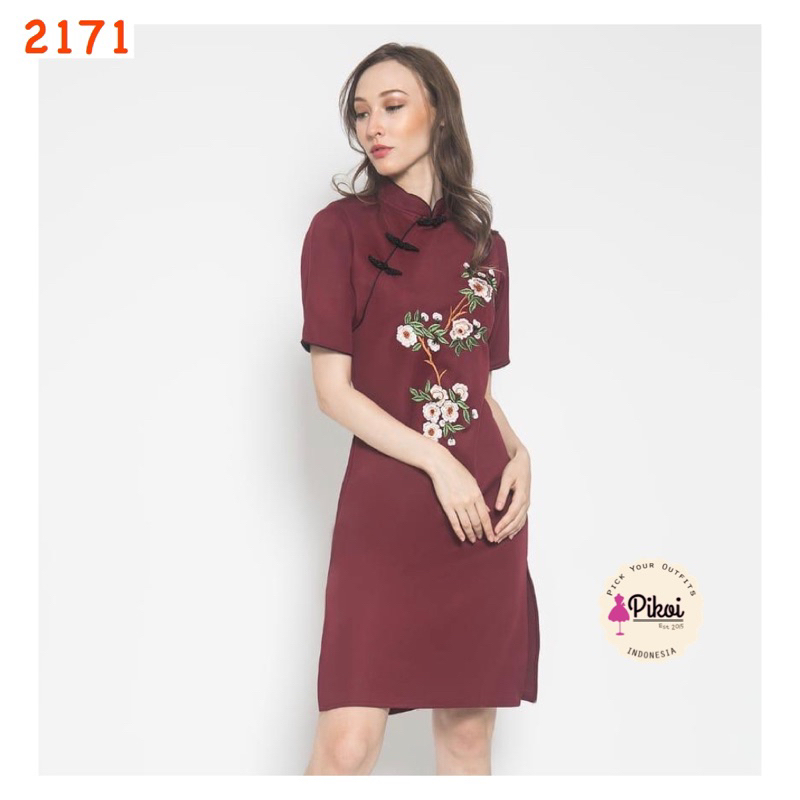 Cheongsam batik jumbo / dress cheongsam cny qipao batik / dress batik merah jumbo bug size mura 2171