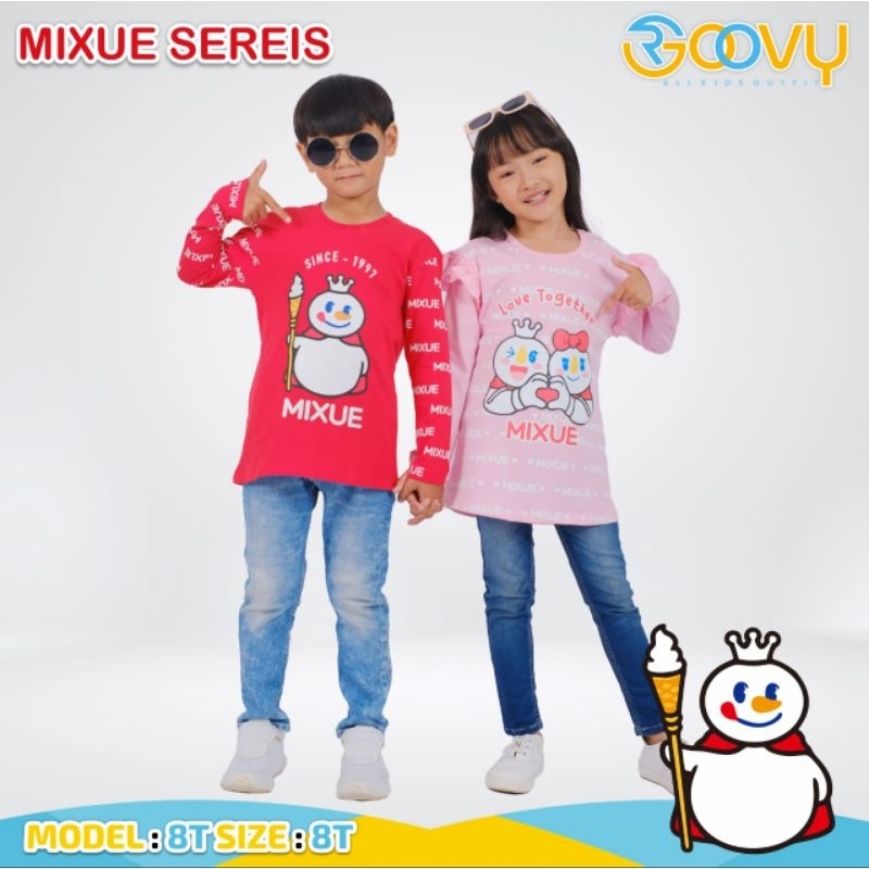 Kaos Anak Laki Laki Lengan Panjang Groovy Boys &amp; Girl Mixue Series Pakaian Anak Perempuan Murah 4-12 TahunREADY GROOVY BOYS &amp; GIRL MIXUE SERIES