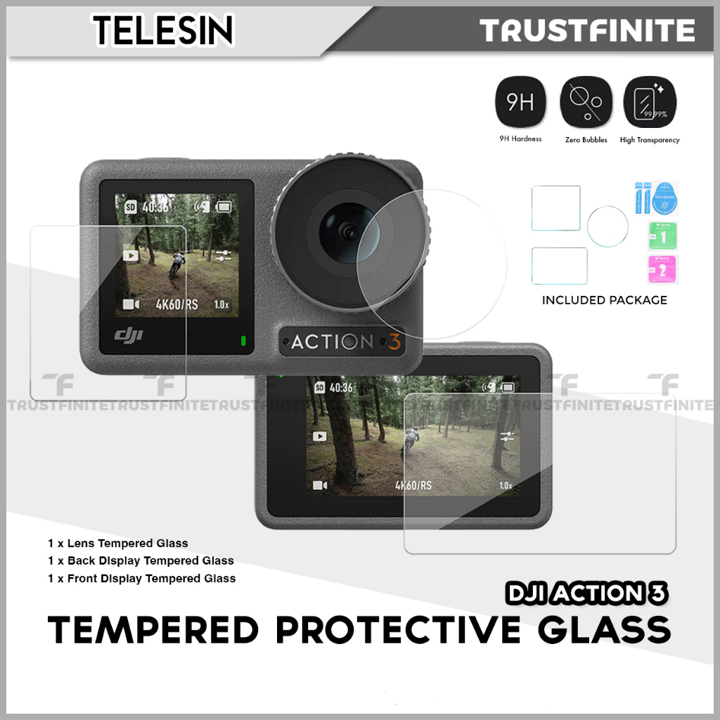 Telesin Protective Tempered Glass DJI Osmo Action 3 / DJI Action 4 Anti Gores Pelindung DJI Action 3