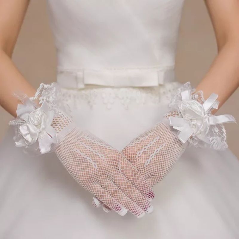 Sepasang Sarung Tangan Pengantin Wanita Bride Wedding Mesh Gloves Evening