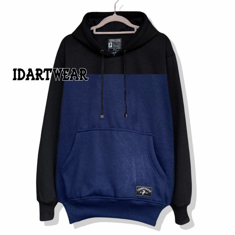 PHOMPPHIESS Hoodie Kombinasi Navy Hitam Sweater Pria Wanita