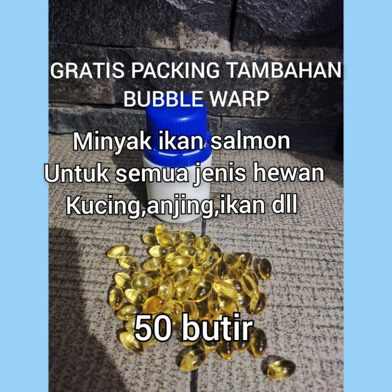 Minyak ikan salmon original 100% 50 pcs / minyak ikan salmon / vitamin hewan / vitamin ikan / vitamin kucing / vitamin anjing / salmon