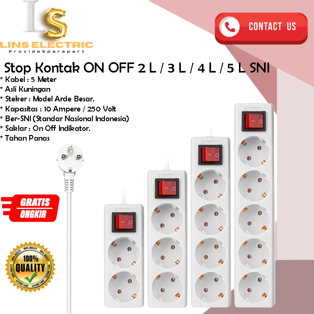 Stop Kontak Panjang Kabel 5 Meter 2 L/ 3 L / 4 L / 5 L