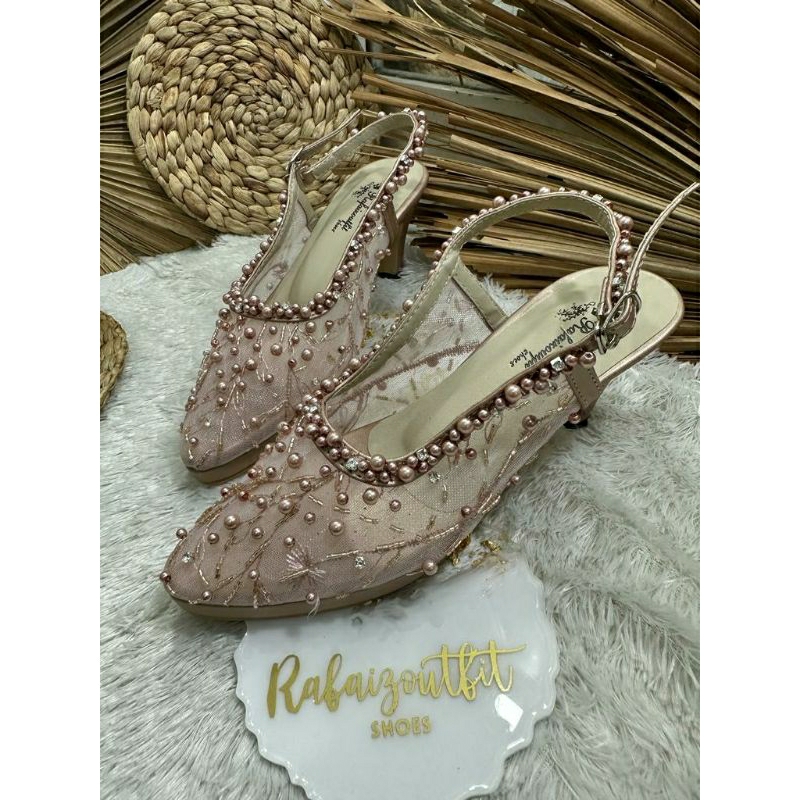 Sepatu wedding pesta Cantik Ismi rosegold 7 cm runcing