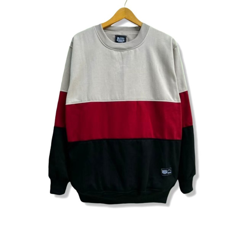 Sweater Crewneck 3D Hitam Maroon Crem Sweater Kombinasi Pria wanita