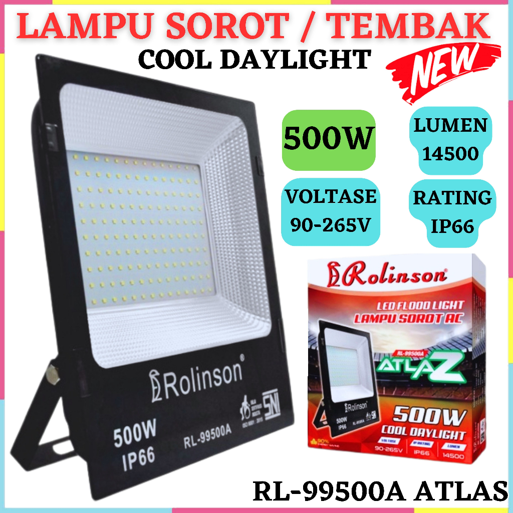 Rolinson ATLAZ RL-99500A Lampu Tembak 500W Listrik Sorot Led Cool Daylight | Lampu Sorot Listrik AC 