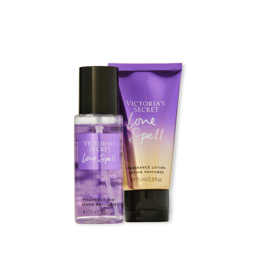 VICTORIA'S SECRET GIFT SET TRAVEL SIZE - MINI MIST DAN LOTION PURE SEDUCTION, VELVET PETALS, BARE VANILLA, LOVE SPELL