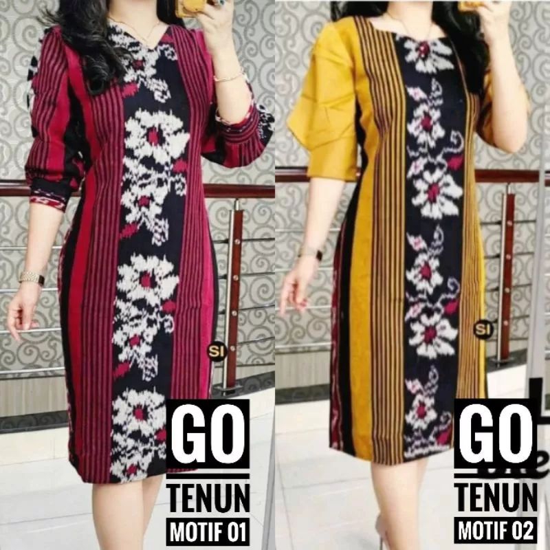 DRESS TENUN PESTA SLIM KOMBINASI TOYOBO, KEMEJA TENUN