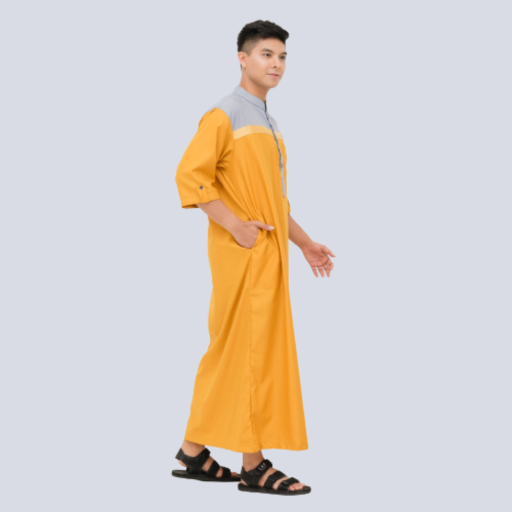 Kawan Muslim - Jubah Gamis Ikhwan Dewasa Premium Modern Model Kancing Mix Warna Lengan Pendek Navy Putih