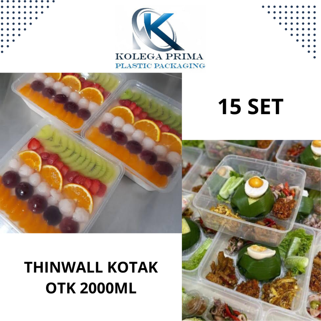 KOTAK MAKAN PLASTIK THINWALL SQUARE 2000ML (OTK 2000)/ WADAH PLASTIK MURAH ISI 15PCS