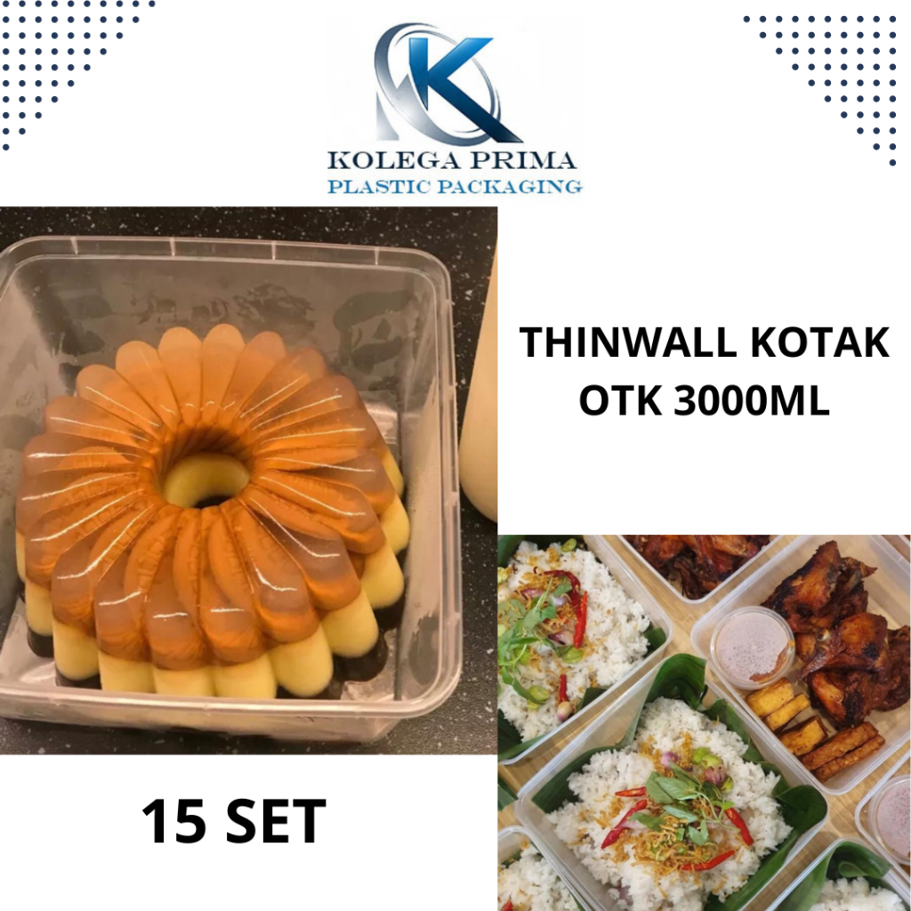 KOTAK MAKAN PLASTIK THINWALL SQUARE 3000ML (OTK 3000)/ WADAH PLASTIK MURAH ISI 15PCS