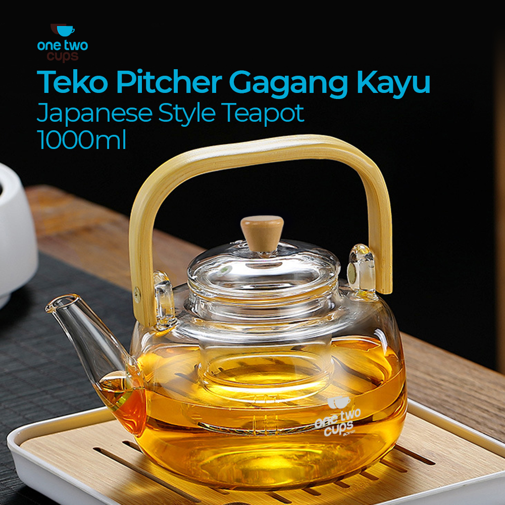 Teko Teapot Cerek Poci Teh Kaca Tahan Panas Gagang Kayu