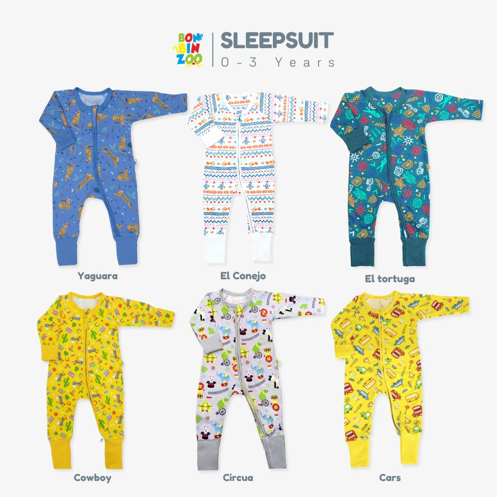 Jumper Panjang Bayi Resleting Sleepsuit Newborn Bonbinzoo Zipper SNI Bahan Halus / Baby 0-12 Bulan
