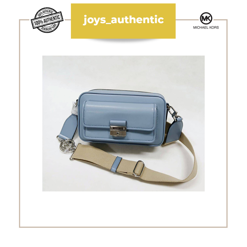 Tas Wanita Michael Kors Bradshaw Medium Pocket Camera Crossbody Leather Chambray Woman Bag Authentic