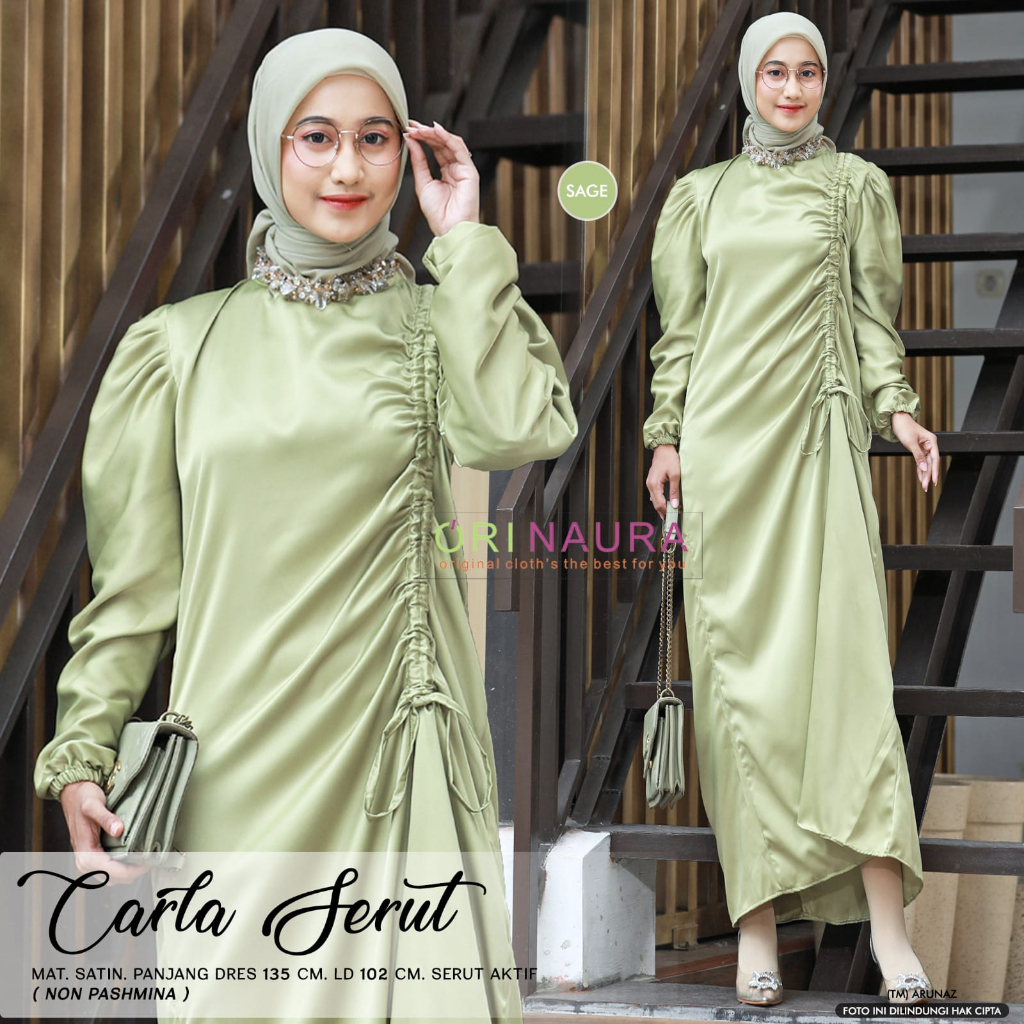 Carla Serut Dress Gamis Muslim Wanita Mat Satin Original By Orinaura