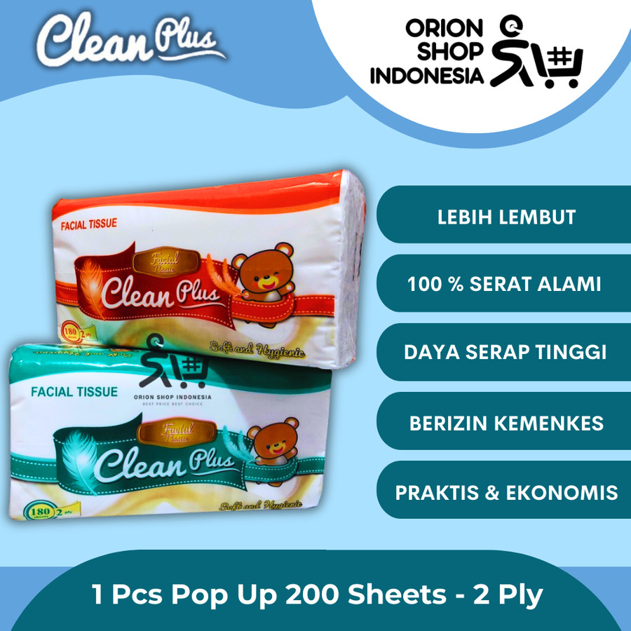 Tisu Clean Plus Tissue 180 Sheets Softpack Tisu Facial - Pop Up