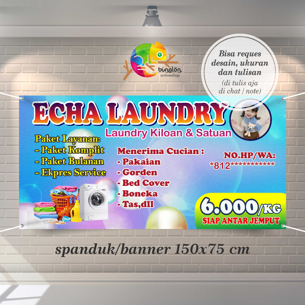 Size 150x75 Spanduk Banner Laundry  Bisa Custom Desain