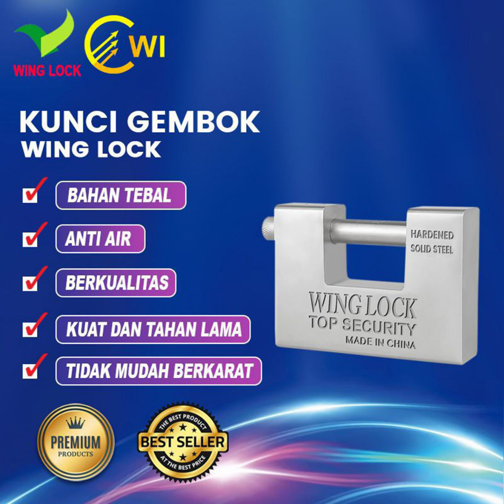 Gembok Pagar Besar Wing Lock 70mm 90mm Rumah Gudang Ruko Baja Anti Karat Anti Cairan Setan Potong Bor Ketok