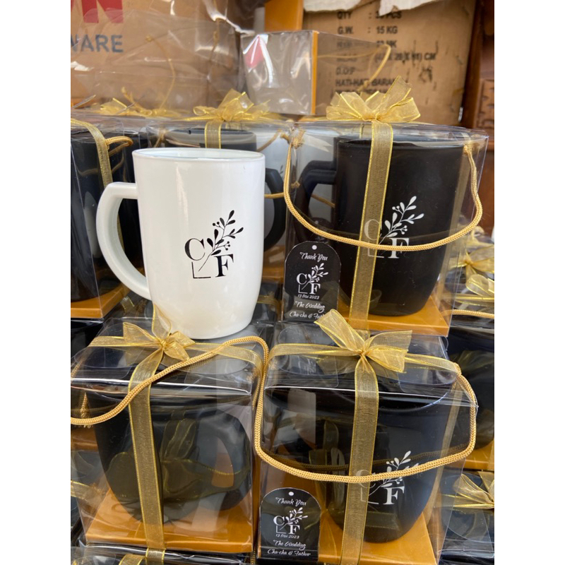 souvenir pernikahan gelas sablon gelas mug kaca sablon custom nama
