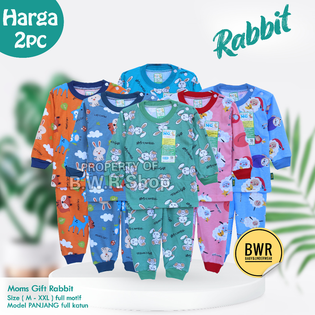 Setelan PANJANG Moms Gift Ubur Ubur Rabbit Series Baju Bayi Setelan Mom's Gift Terbaru Piyama Anak Unisex Pendek Baju Tidur 10mg | Bwr