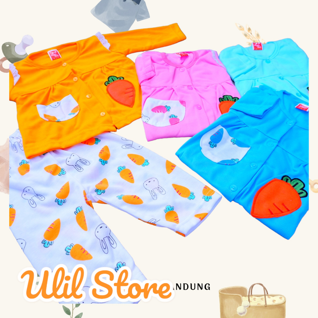 Setelan Piyama Bayi Usia 3-18 Bulan Motif Carrot