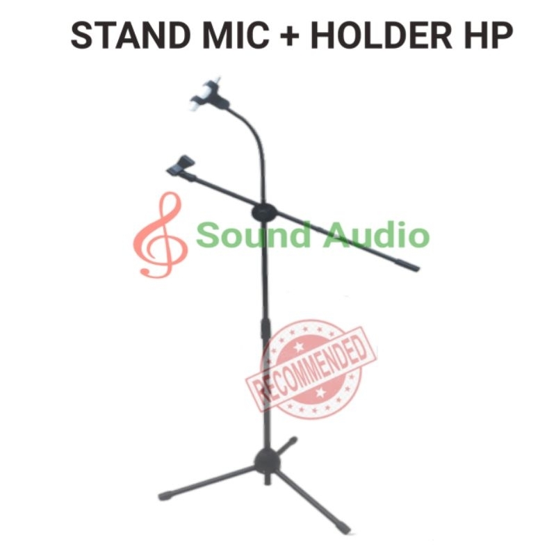 stand mic plus holder hp tinggi rendah bisa di atur