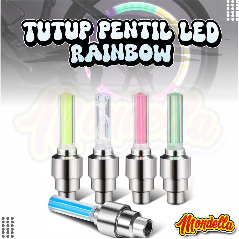 Tutup Pentil Led Nyala Lampu Menyala 7 Warna Warni Motif Rainbow TUtupp Pentil Sepda Motor Mobil Tre