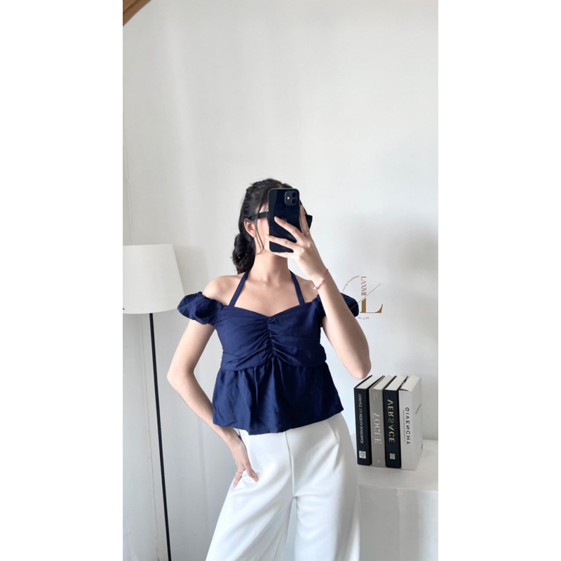 [LAXMI] Venya Top // atasan tali silang // Sabrina top // Korean top // atasan polo linen // Basic top