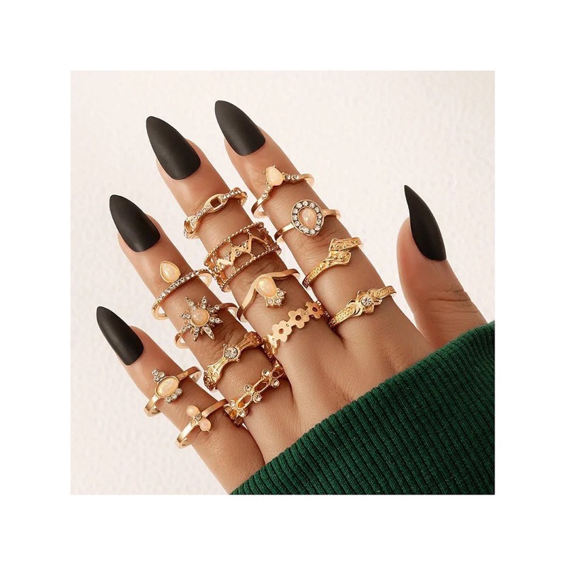 Ark.co - Makenna set ring (moon ; sun) cincin tumpuk stack etnik boho