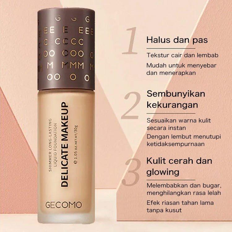 Lisa Same Style Shimmer Liquid Foundation concealer kedua, Melembabkan Cakupan Tahan Lama 24 jam, SPF50+ PA+++