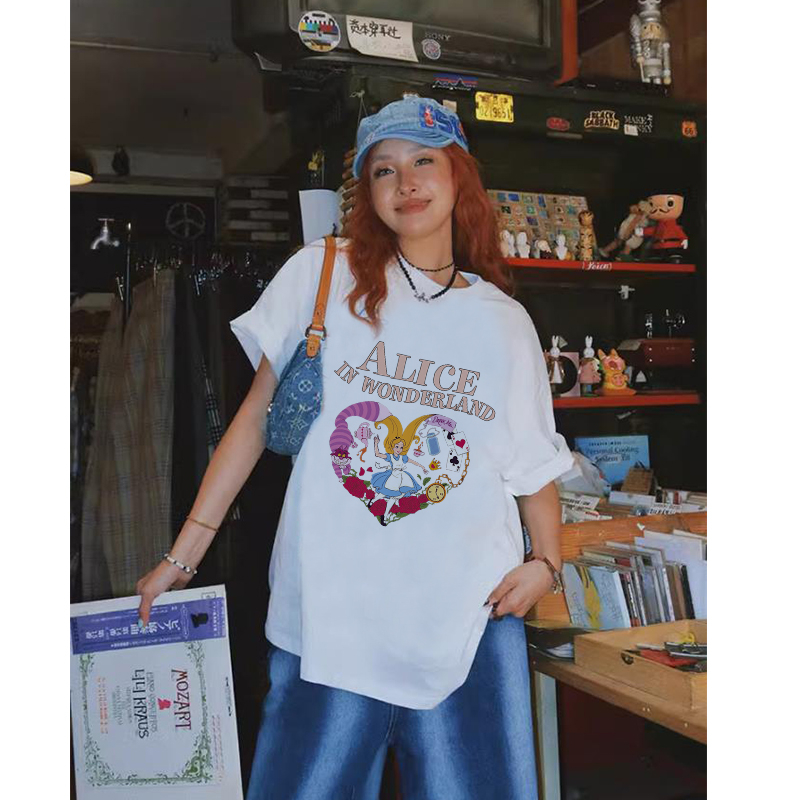 baju kaos putih wanita korean style cartoon graffiti print t-shirt import baju kaos wanita lengan pendek