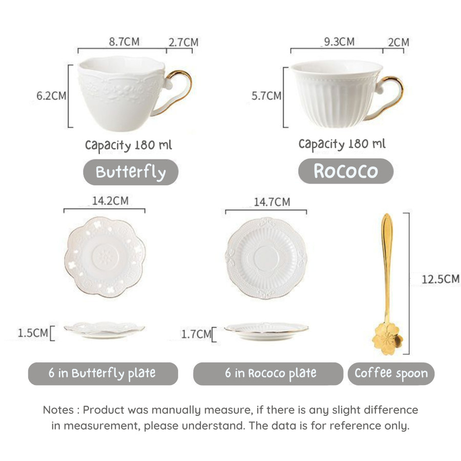 PF - Embossed Coffee Cup Set Gold Rim / Cangkir Kopi Set