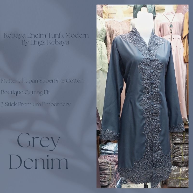 Kebaya Encim Modern Tunik Lime Sage Green Milo Pink Rosegold Navy Hitam Wardah Mint Abu Grey Denim