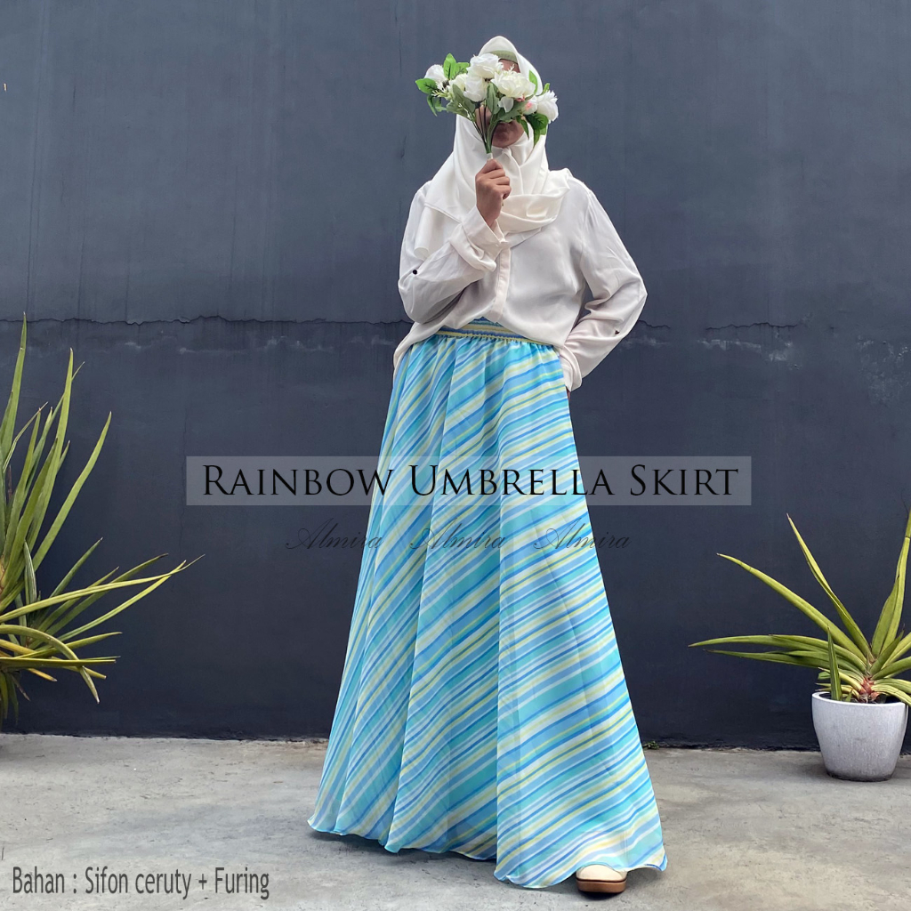 Rok Panjang Wanita Payung Muslimah Zafira  Rainbow Umbrella Skirt Griyaraditya Almira