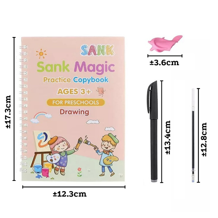 4Pcs Buku Ajaib Belajar Menulis Anak / SANK Magic Book Latihan Menggambar Menulis Menghitung / Magic Book Prasekolah PAUD TK CBKS