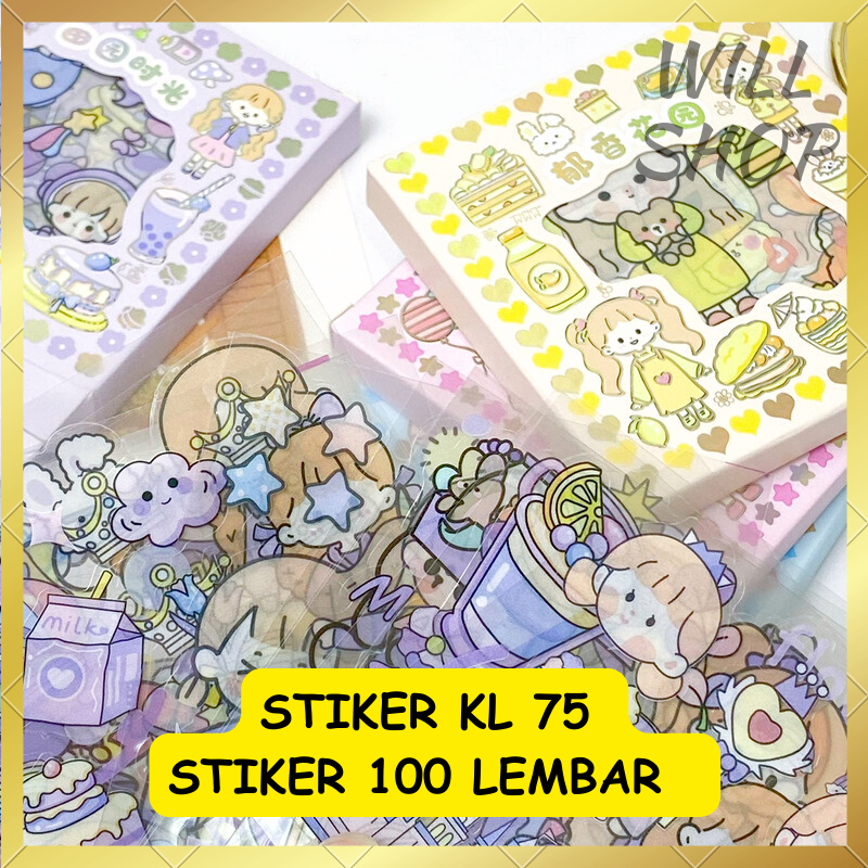 

MINI STIKER 100 LEMBAR KL 75 / STIKER TEMPEL TRANSPARAN CEWE KARTUN / 1 BOX ISI 100 VERSI TERBARU BISA COD