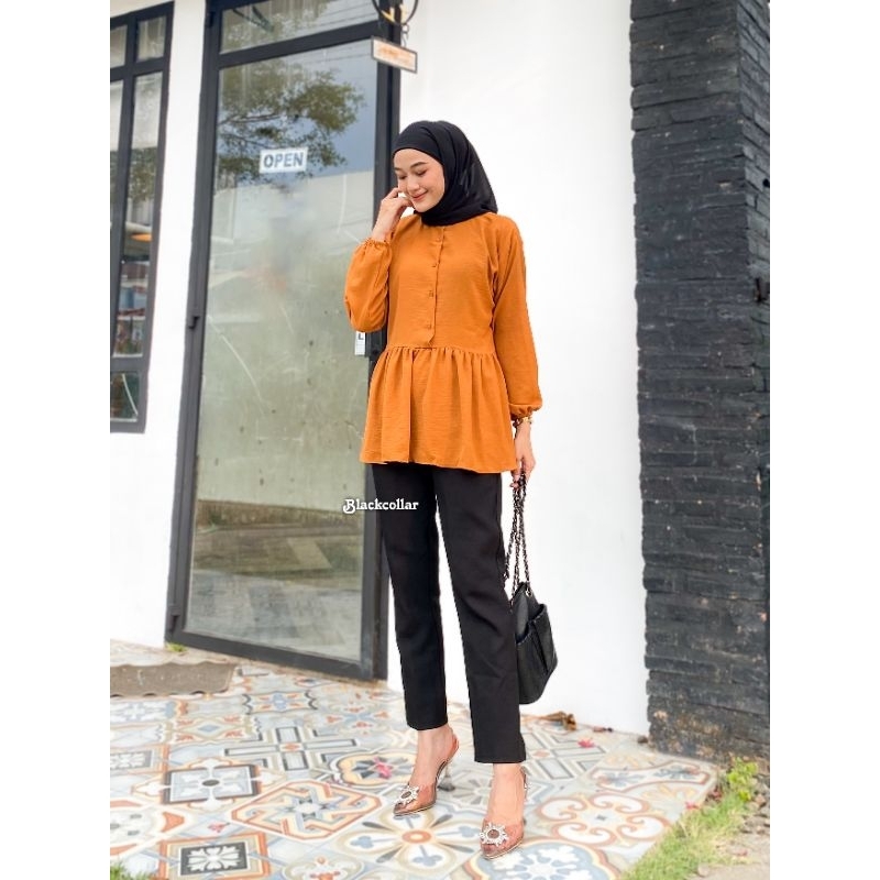 Kemeja Blouse Wanita Polos Allsize Jumbo Atasan Muslimah busui friendly Bahan Crinkle Airflow Bisa COD