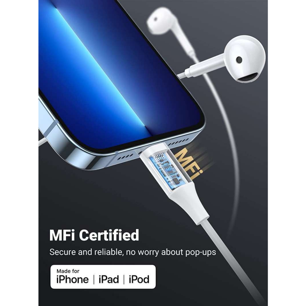 UGREEN ORIGINAL Earphone In Ear Jack Lightning Headset Handsfree Ori MFI Made For iPhone 11 12 13 iPad