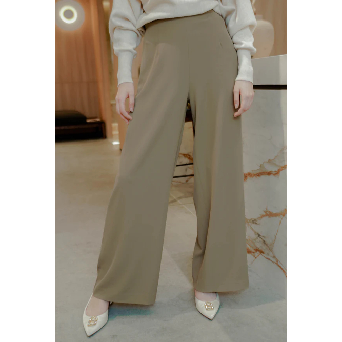 Side Closure Pants - Khaki Cream By Benang Jarum XS S M L XL XXL buttonscarves series voal frozen dr