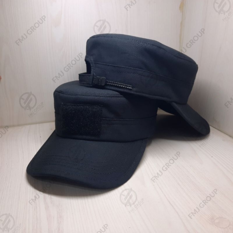 Topi Komando Tactical Army Polos / Topi Komando Allsize Perekat Velcro Hitam