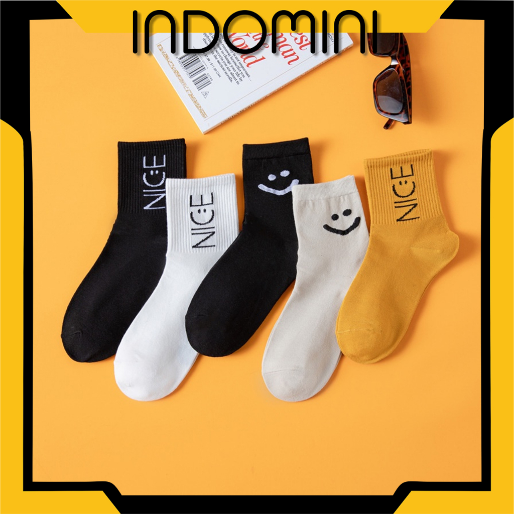 INDOMINI Kaos Kaki Wanita Motif Nice Smile / Kaos Kaki Lucu Bahan Katun / Ankle Socks Import Korea KK150