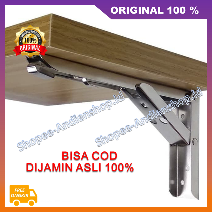 Siku Lipat Stainless Steel Engsel Bracket Besi Siku Meja Lipat Rak 100% ASLI