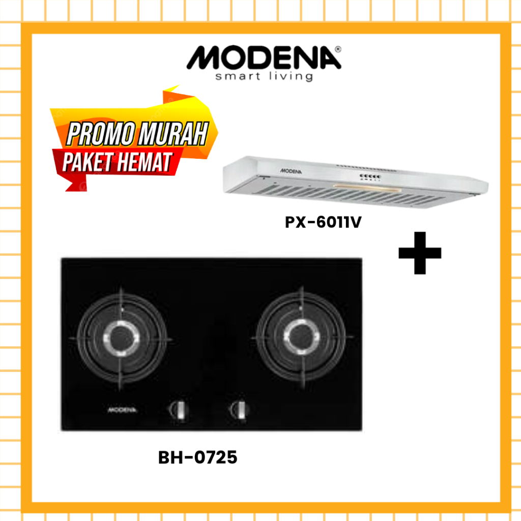 MODENA Paket Kompor Tanam 2 Tungku 70 cm dan Cooker Hood 60 cm - BH 0725 & PX-6011V