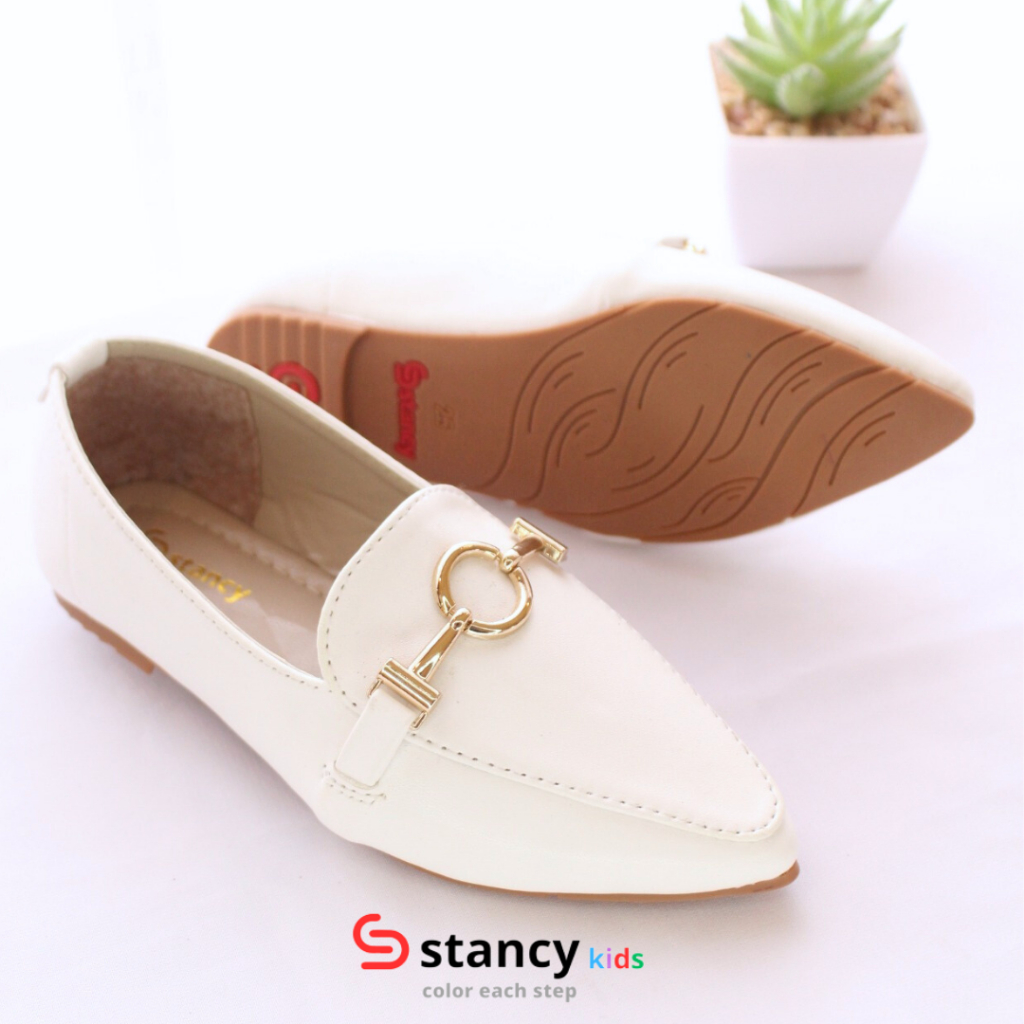 Stancy Kids x janitra Sepatu flatshoes Anak Fashion casual premium mocasino loafers bahan albani polos sol karet dan acc  logam