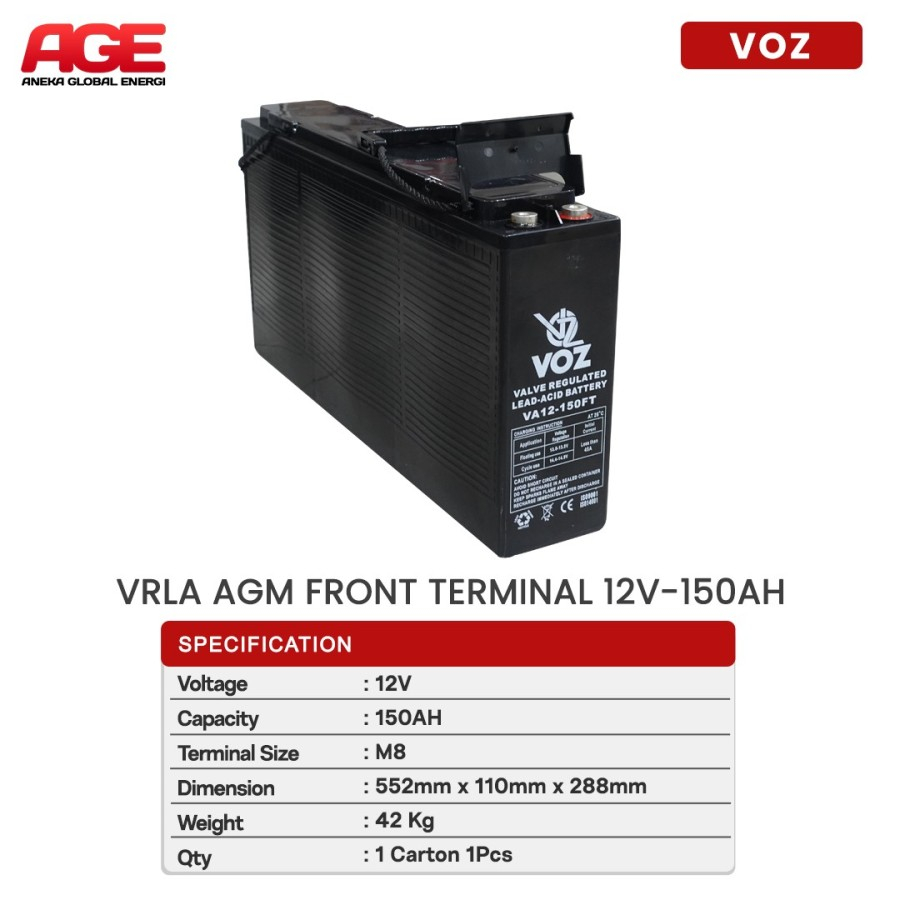 Voz 12v 150ah Baterai VRLA 12V 150 Ah - Front Terminal | Baterai UPS