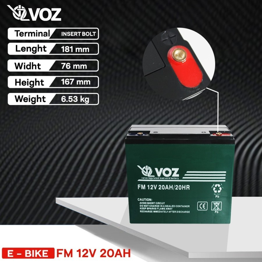 Voz Baterai Sepeda Listrik 12V 20 Ah | Voz E-Bike Baterai 12V 20 Ah