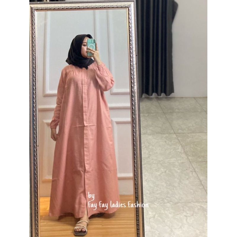 Baju Gamis Silang Polos Katun Linen Rami Premium fayfay