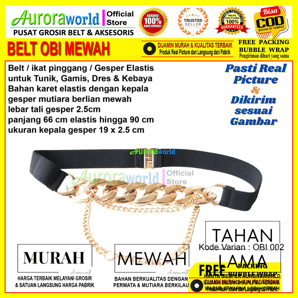 AURORAWORLD Belt Gesper Ikat Pinggang elastis Mewah untuk Dres Tunik Gaun Terbaru bisa COD